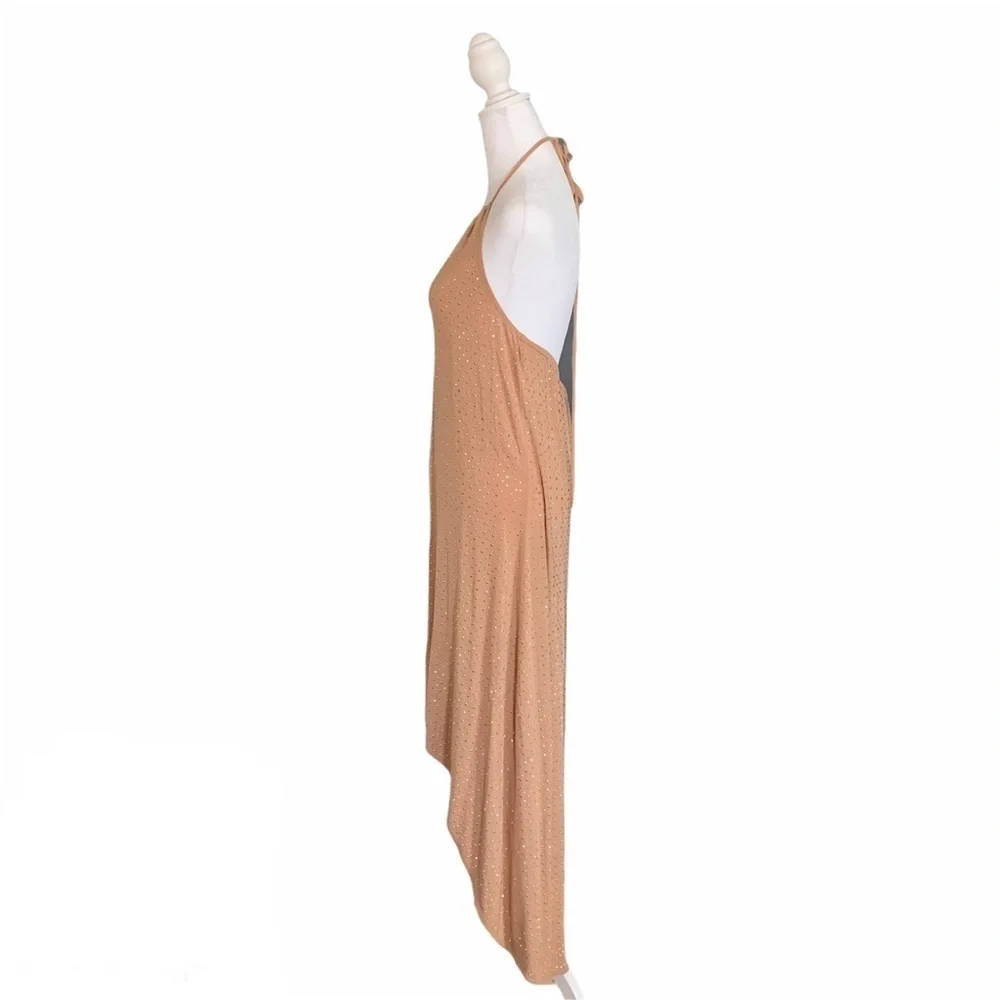 Haute Hippie Nude Gold Embellished Jersey Hi Low Maxi Dress Small NWOT - Picture 5 of 8